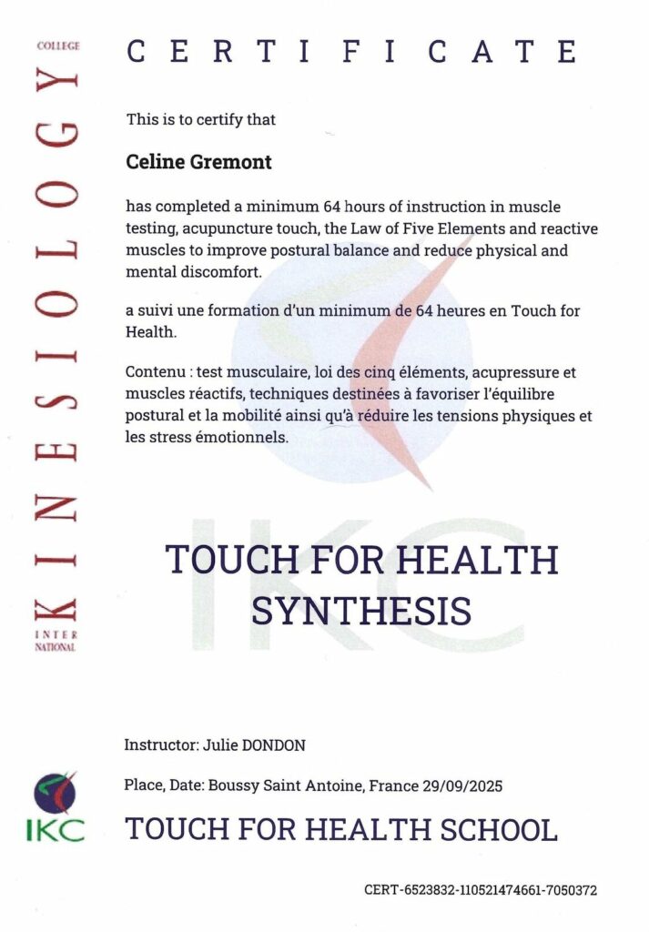 Kinésiologue Essonne 91 - Céline Grémont - Kinésiologie et bien-être à Villemoisson-sur-Orge 91360